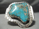 Statement Vintage Native American Navajo Rare Turquoise Sterling Silver Bracelet Old-Nativo Arts