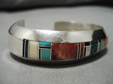 Thick And Sturdy Vintage Native American Navajo Turquoise Sterling Silver Inlay Bracelet-Nativo Arts