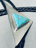 Breathtaking Vintage Native American Navajo Kingman Turquoise Sterling Silver Triangle Bolo-Nativo Arts
