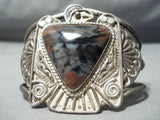 Opulent Early Vintage Native American Navajo Petrified Wood Sterling Silver Thunderbird Bracelet-Nativo Arts