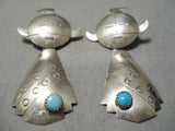 Detailed Vintage Native American Navajo Hand Wrouhg Tsterling Silver Turquoise Earrings-Nativo Arts