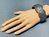 Detailed Concho Vintage Native American Navajo Sterling Silver Stamped Bracelet-Nativo Arts