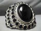 Biggest Best Vintage Native American Navajo Onyx Sterling Silver Bracelet Cuff Old-Nativo Arts