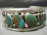 Very Rare Slanted Royston Turquoise Vintage Native American Navajo Sterling Silver Bracelet Old-Nativo Arts