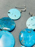 Native American Beautiful Vintage Santo Domingo 8 Turquoise Sterling Silver Earrings-Nativo Arts