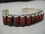 Native American Important Leo Feeney Coral Sterling Silver Bracelet Cuff Old-Nativo Arts