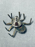 Rare Vintage Native American Navajo Old Kingman Turquoise Sterling Silver Spider Pin-Nativo Arts
