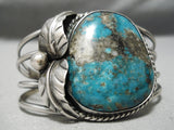 Rare Vintage Native American Navajo Smokey Bisbee Turquoise Sterling Silver Leaf Bracelet-Nativo Arts