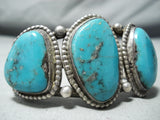 Stunning Vintage Native American Navajo 3 Kingman Turquoise Sterling Silver Bracelet Old-Nativo Arts