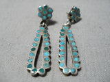Early 1900's Vintage Native American Zuni Snake Eyes Turquoise Sterling Silver Earrings Old-Nativo Arts