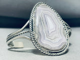 Calandria Agate Argentium Rare Signed Sterling Silver Bracelet Cuff-Nativo Arts