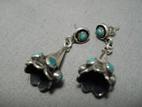 Extremely Rare Vintage Native American Navajo Snake Eyes Turquoise Sterling Silver Cone Earrings-Nativo Arts