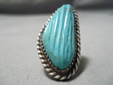 Hand Carved Huge Vintage Navajo Turquoise Sterling Silver Native American Ring-Nativo Arts