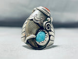 Thicker Vintage Native American Navajo Turquoise Coral Sterling Silver Ring-Nativo Arts