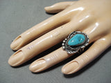 Astounding Vintage Native American Navajo Blue Gem Turquoise Sterling Silver Ring Old-Nativo Arts