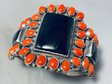 Most Unique Heavy Native American Navajo Coral Sterling Silver Jet Bracelet Cuff-Nativo Arts