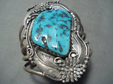 Giant Vintage Native American Navajo Turquoise Sterling Silver Leaf Bracelet-Nativo Arts