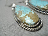 Important Vintage Native American Navajo #8 Turquoise Jeanette Dale Sterling Silver Earrings-Nativo Arts