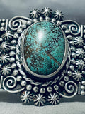 Extreme Detail Vintage Native American Navajo Green Turquoise Sterling Silver Bracelet-Nativo Arts