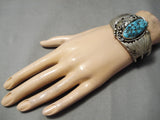 Detailed!! Vintage Native American Navajo Turquoise Sterling Silver Leaf Bracelet Old-Nativo Arts