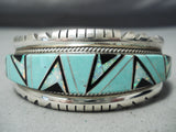 Quality Douglas Heavy Vintage Native American Navajo Turquoise Sterling Silver Inlay Bracelet-Nativo Arts