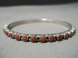 Outstanding Modern Navajo Coral Sterling Silver Bangle Native American-Nativo Arts