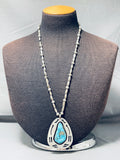 Authentic Vintage Native American Navajo Morenci Turquoise Sterling Silver Necklace-Nativo Arts