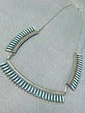 Striking Vintage Native American Zuni Blue Gem Turquoise Sterling Silver Necklace-Nativo Arts