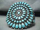 One Of Biggest Best Vintage Native American Navajo Turquoise Cluster Sterling Silver Bracelet-Nativo Arts