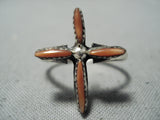 Amazing Vintage Native American Navajo Coral Cross Sterling Silver Ring-Nativo Arts