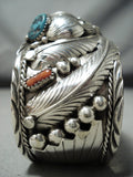 Authentic Bear Native American Navajo Turquoise Coral Sterling Silver Bracelet-Nativo Arts