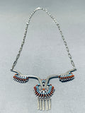 Ed Cooyate Native American Zuni Blue Gem Turquoise Sterling Silver Necklace-Nativo Arts