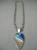 Intricate!! Vintage Native American Navajo Turquoise Lapis Sterling Silver Necklace-Nativo Arts