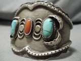 Stunning Vintage Native American Navajo Deepset Coral Sterling Silver Bracelet Old-Nativo Arts