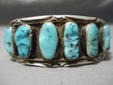 Opulent Vintage Native American Navajo Turquoise Sterling Silver Heavy Bracelet Old-Nativo Arts