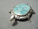 Unique Vintage Native American Zuni Turquoise Inlay Sterling Silver Turtle Pin Pendant-Nativo Arts