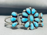 Flower Turquoise Cluster Vintage Native American Navajo Sterling Silver Bracelet-Nativo Arts