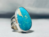 Awesome Native American Navajo Signed Blue Gem Turquoise Sterling Silver Colossal Ring-Nativo Arts