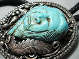 One Of The Most Detailed Vintage Native American Navajo Turquoise Sterling Silver Bolo Tie-Nativo Arts