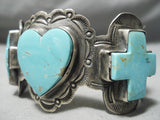 Museum Heart And Cross Turquoise Native American Navajo Sterling Silver Bracelet-Nativo Arts