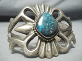 Rare Vintage Native American Navajo Bisbee Turquoise Sterling Silver Bracelet Old-Nativo Arts