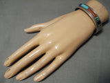 Important Irvin Tso Vintage Native American Navajo Etch Sterling Silver Turquoise Inlay Bracelet-Nativo Arts