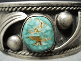 Intense Vintage Native American Navajo Carico Lake Turquoise Sterling Silver Bracelet Old-Nativo Arts