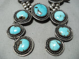 Women's Vintage Native American Navajo Morenci Turquoise Sterling Silver Squash Blossom Necklace-Nativo Arts