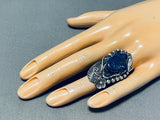 One Of The Most Unique Vintage Native American Navajo Lapis Sterling Silver Leaf Ring Old-Nativo Arts