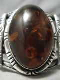 Heavy Heavy Vintage Native American Navajo Amber Sterling Silver Bracelet Cuff Old-Nativo Arts