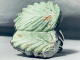 Biggest Hand Carved Green Turquoise Leaf Vintage Native American Navajo Sterling Silver Bracelet-Nativo Arts