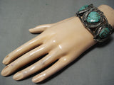 Intense Vintage Native American Navajo Carico Lake Turquoise Sterling Silver Leaf Bracelet-Nativo Arts