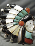 Important Detailed Vintage Native American Zuni Turquoise Sterling Silver Chief Bracelet-Nativo Arts