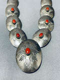 Concho Love Vintage Native American Navajo Coral Sterling Silver Necklace-Nativo Arts
